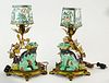 Early 20th Century French Chinoiserie Gilt Metal Boudoir Lamps with Figural Porcelain Foo Dogs