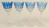 Four (4) Saint Louis France Crystal Blue Cut to Clear "Tommy" Hock White Wine Glasses
