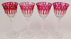 Four (4) Saint Louis France Crystal Red Cut to Clear "Tommy" Hock White Wine Glasses