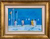 Michel Legros Oil on Canvas "Promenade Dans La Plage a Deauville"