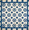 Vintage Blue and White Geometric Patchwork Quilt, circa 1930s