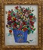 John Powell Oil on Canvas "Dramatic Floral Still Life in Blue Terracotta Planter"