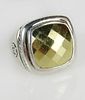 Lady's David Yurman 18 Karat Yellow Gold and Sterling Silver Faceted Dome Ring