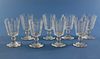 Set of Eight Grape and Leaf Cut Crystal Pedestal Engraved Wine Glasses