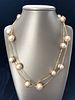 12mm White Fresh Water Pearl and Sterling Vermeil Wire and Chain Necklace