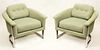 Pair Vintage Upholstered Round Back Club Chairs on Chrome Frames