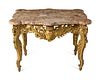 A Louis XV Style Carved Giltwood Marble-Top Center Table