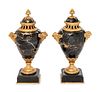 A Pair of Louis XV Style Gilt Bronze Mounted Marble Covered Urns
