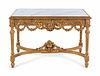 A Louis XVI Style Carved Giltwood Marble-Top Center Table