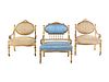 Three Louis XVI Style Carved Giltwood Fauteuils