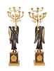 A Pair of Large Empire Style Gilt and Patinated Bronze Figural Eight-Light Candelabra