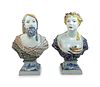 A Pair of Rouen Style Polychrome Glazed Terra Cotta Busts