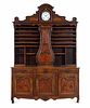 A French Provincial Burlwood Clock-Inset Serving Cabinet