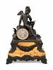 A French Bronze and Sienna Marble Figural Mantel Clock