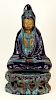 Chinese Aubergine and Turquoise Glaze Pottery Guanyin Figure