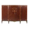Commode. 20th century. Louis XVI. Made in wood. 4 doors and 3 handles. Marquetry. 59.8 x 86.6 x 22.8" (152 x 220 x 58 cm)