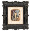 Portrait of Lady. Mexico, 19th century. Gouache on ivory sheet. Carved and ebonized wooden frame. 3.9 x 2.7" (10 x 7 cm)