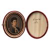 Portrait of Lady. Mexico, 19th century. Gouache on ivory sheet. Red velvet case lined with silk. 1.9 x 1.5" (5 x 4 cm)