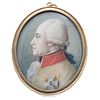 Portrait of Gentleman. France, 19th century. Gouache on ivory. Medallion with oval brass border.. 1.9 x 1.5" (5 x 4 cm)