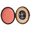 Portrait of Lady. France, 19th century. Oil on ivory sheet. Oval leather case with a silk-lined interior. 2.3 x 1.9" (6 x 5 cm)
