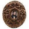 Portrait of Gentleman. France, 19th century. Gouache on ivory sheet. Carved and gilded wood frame. 2.8 x 2.3" (7.3 x 6 cm)