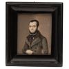 Portrait of Gentleman. Spain, 19th century. Oil on gutta-percha. Ebonized wooden frame. 2.9 x 2.5" (7.5 x 6.5 cm)