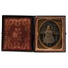 Portrait of Girl. Mexico, 19th century. Daguerreotype. Leather case with brass frame. Storage details. 2.4 x 1.9" (6.3 x 5 cm)