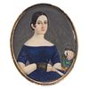 Portrait of Lady. Mexico, 19th century. Gouache on ivory sheet. Metal frame with protective glass. 2.9 x 2.3" (7.5 x 6 cm)