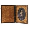 Portrait of Lady. Mexico, 19th century. Gouache on ivory sheet. Brass frame. Wooden case. 3.7 x 2.7" (9.5 x 7 cm)