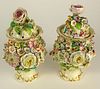 Pair of 19th Century Chelsea Covered Urns with Relief Floral Decoration