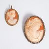 (2) carved shell cameo pendant brooches