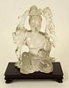Chinese Carved Rock Crystal Guanyin with Wood Stand