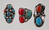 (3) NAVAJO Sterling & Turquoise & Red Coral Rings 