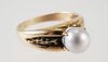 14K Yellow Gold & GRAY PEARL Solitaire Ring