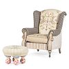 Mackenzie-Childs Upholstered Armchair and Ottoman from the Courtly Palazzo Line