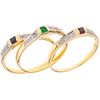 THREE RINGS WITH RUBY, SAPPHIRE, EMERALD AND DIAMONDS. 14K YELLOW GOLD