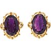 EARRINGS WITH AMETHYSTS. 14K YELLOW GOLD