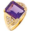 RING WITH AMETHYST AND DIAMONDS. 14K YELLOW GOLD