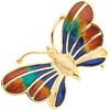 BROOCH WITH ENAMEL. 18K YELLOW GOLD