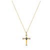 NECKLACE AND CROSS WITH SAPPHIRE AND DIAMONDS. 14K YELLOW GOLD