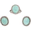 RING AND EARRINGS SET WITH TURQUOISE AND DIAMONDS. PALLADIUM SILVER