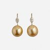 Golden South Sea cultured pearl and diamond earrings