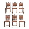 Lote de 6 sillas. Francia. Siglo XX. Estilo Enrique II. En madera de nogal. Con respaldos semiabiertas y asientos tipo piel.