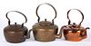 Three Pennsylvania copper kettles