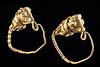 Pair of 22K+ Greek Gold Earrings w/ Bulls, 8.5 g