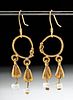 Roman 21K Gold Earrings w/ Glass Beads (pr)