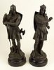 Pair of French Metal Medieval Knights Figurines on Wood Bases