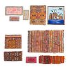 Lot of 10 rugs and fabric fragments. 20th century. Different origins, designs, sizes, types of fabric, fibers and prints.