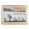Unidentified signature. Owl and ducks. Signed. Oil on canvas. Framed in gilded wood. 17.7 x 25.9" (45 x 66 cm)