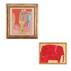Lot of 2 pictorial works. Unidentified signature. Mujer y Elefante. Signed and dated '85 and 2004. Acrylic on canvas. Framed.